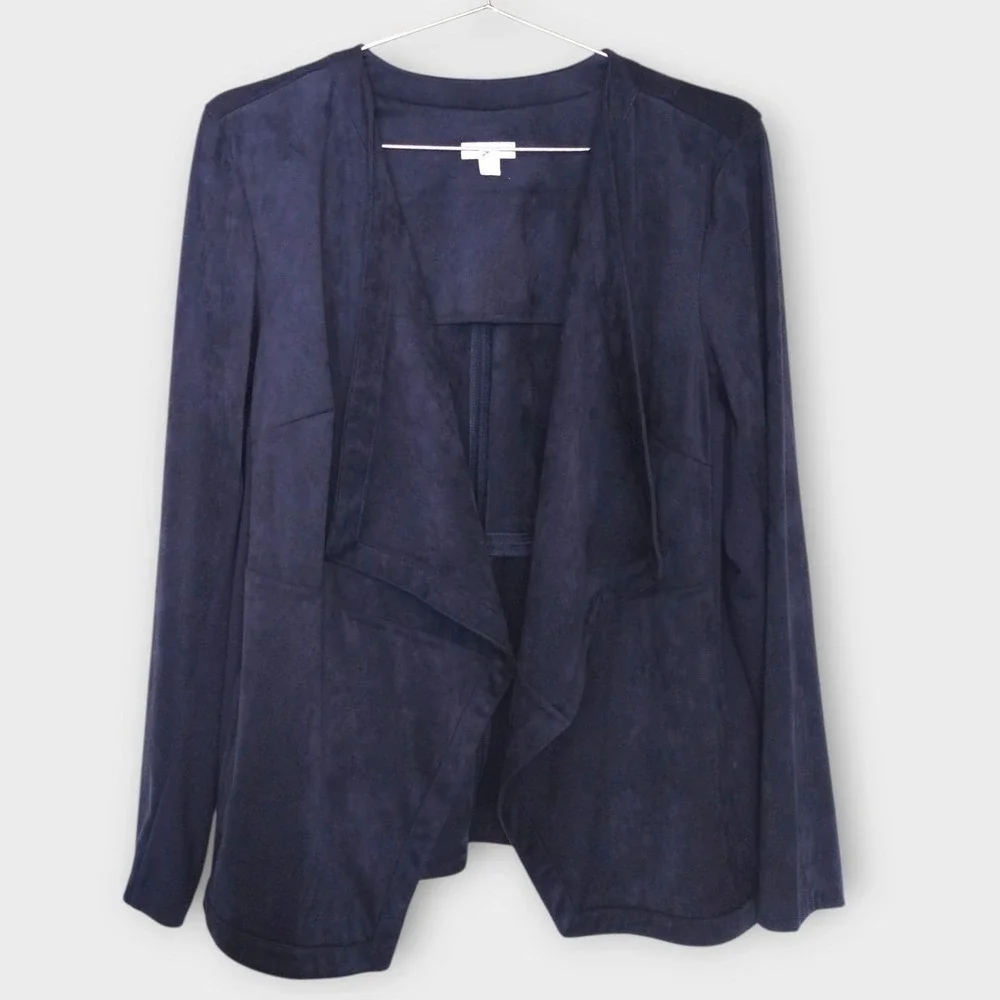 J Jill Faux Suede Jacket Sz L Blazer Draped Womens Career Business Casual Blue‎